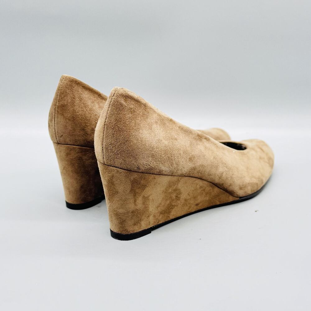 Stuart Weitzman Shoes Womens 8.5 Beige Suede Wedge Pumps Fur Lined Round Toe - Picture 7 of 10